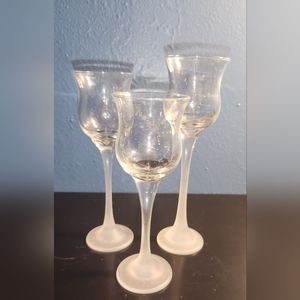 **PartyLite ICED CRYSTAL TRIO P9248 Stemmed Trio Set Glass Votive Tealight Hold